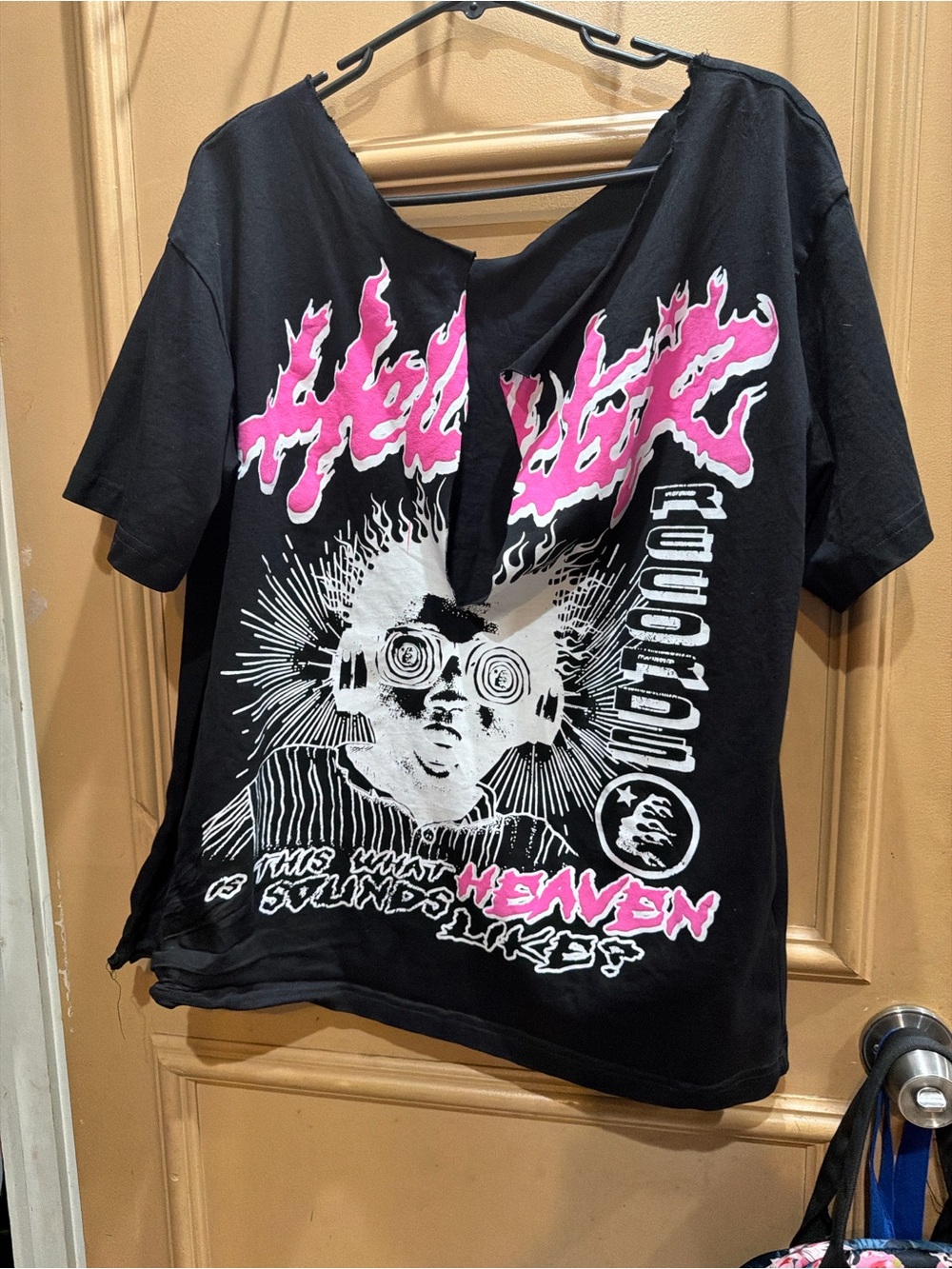 Black Short Sleeve Graphic Tee with Pink & White Print